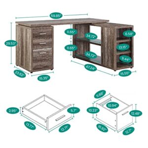 Naomi Home Ariel Executive L-Shaped Desk with Drawers - Large Modern Corner Computer Desk with Storage Drawers, Shelves, File Cabinet for Home Office - L Shape Desk Ideal for Work from Home - Natural