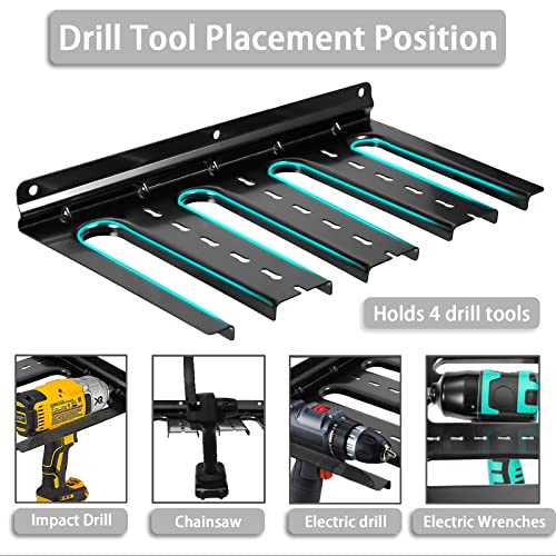 Cordless Power Tool Organizer, Shengsite Wall Mount Drill Holder Holds 4 Drills, Electric Drill Tool Rack, Heavy Duty Alloy Steel Tool Storage for Garage, Home, Workshop and Shed