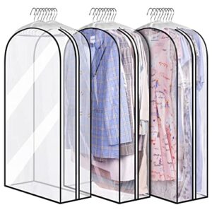 misslo 10" gusseted all clear garment bags for hanging clothes 40" suit bags for closet storage hanging clothes storage bags for shirts, coats, dresses, 3 packs