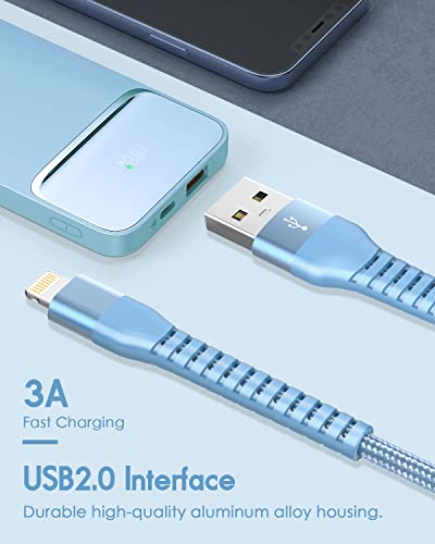 4 Pack 6FT iPhone Charger Cable [Apple Mfi-Certified] Lightning Cable Nylon Braided High Speed USB Fast Charging Cord Compatible with iPhone 14/13 Pro Max/12/11/XS/XR/X/8 plus/7/6/5/iPad（Sierra Blue）