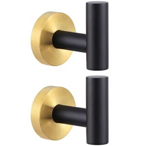 aplusee robe towel hook matte black and gold 2 pack, sus 304 stainless steel stylish home coat hanger, round towel holder for bathroom toilet kitchen, wall mount hardware practical organizer