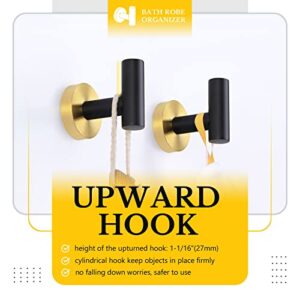 APLusee Robe Towel Hook Matte Black and Gold 2 Pack, SUS 304 Stainless Steel Stylish Home Coat Hanger, Round Towel Holder for Bathroom Toilet Kitchen, Wall Mount Hardware Practical Organizer