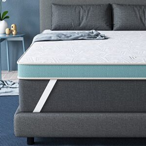 bedstory 3 inch queen size memory foam mattress topper extra firm, pain-relief bed topper, cooling gel/copper/bamboo charcoal/green tea infused high-density memory foam, skin-friendly cover