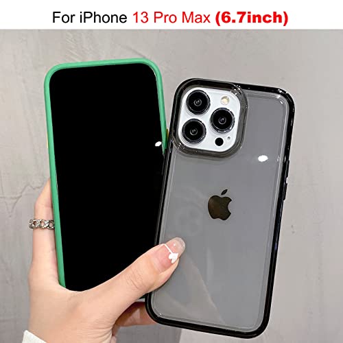 Clear Designed for iPhone 13 Pro Max Case, Cute Women Girly Shockproof Military Grade Protective Hard Back Case with Airbag Soft TPU Edge, Slim Protection Bumper Cover for Girls Men (Black)