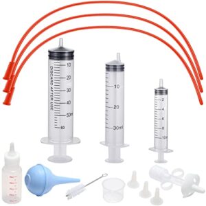 13 pack puppy feeding tube kit includes 8 fr red rubber kitten feeding tubes, clear feeding tube syringes 10 ml 30 ml 60 ml feeding tools for small animals supplies