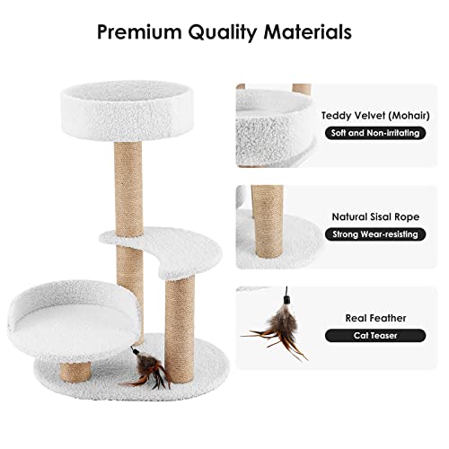 Lahas Modern Cat Tree Tower for Indoor Small Cats with Sisal Scratching Post,Hammock,Perch,Bed,Feather Toy,Easy to Assemble,Activity Design Cat Furniture Supplies