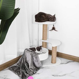 Lahas Modern Cat Tree Tower for Indoor Small Cats with Sisal Scratching Post,Hammock,Perch,Bed,Feather Toy,Easy to Assemble,Activity Design Cat Furniture Supplies