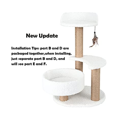 Lahas Modern Cat Tree Tower for Indoor Small Cats with Sisal Scratching Post,Hammock,Perch,Bed,Feather Toy,Easy to Assemble,Activity Design Cat Furniture Supplies