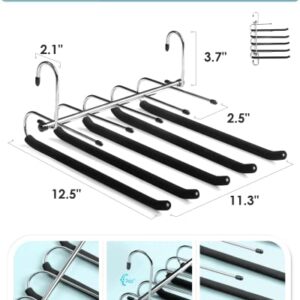 CINKSY Pants Clothes Hangers Space Saving - Upgrade Non Slip Jeans Hanger Rack with Foam Padded Swing Arm Leggings Hanger Multiple Layers Closet Organizer and Storage for Trousers, Scarf, Tie - 2 Pack