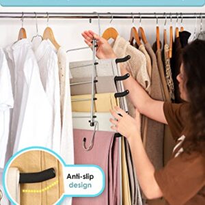 CINKSY Pants Clothes Hangers Space Saving - Upgrade Non Slip Jeans Hanger Rack with Foam Padded Swing Arm Leggings Hanger Multiple Layers Closet Organizer and Storage for Trousers, Scarf, Tie - 2 Pack