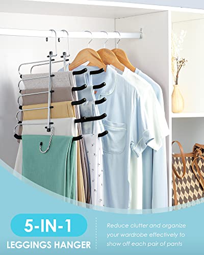 CINKSY Pants Clothes Hangers Space Saving - Upgrade Non Slip Jeans Hanger Rack with Foam Padded Swing Arm Leggings Hanger Multiple Layers Closet Organizer and Storage for Trousers, Scarf, Tie - 2 Pack