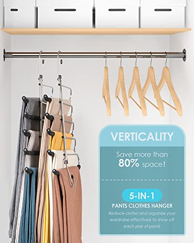 CINKSY Pants Clothes Hangers Space Saving - Upgrade Non Slip Jeans Hanger Rack with Foam Padded Swing Arm Leggings Hanger Multiple Layers Closet Organizer and Storage for Trousers, Scarf, Tie - 2 Pack