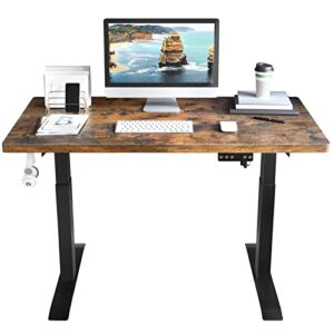 wuleitex dual motor standing desk, 48 x 24 inches adjustable height desk, stand up desk, sit stand home office desk with splice board/black frame/rust brown