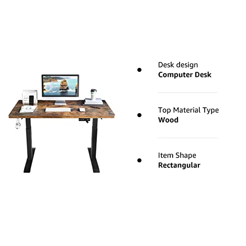 WULEITEX Dual Motor Standing Desk, 48 x 24 Inches Adjustable Height Desk, Stand up Desk, Sit Stand Home Office Desk with Splice Board/Black Frame/Rust Brown