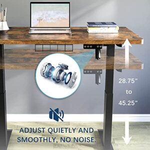 WULEITEX Dual Motor Standing Desk, 48 x 24 Inches Adjustable Height Desk, Stand up Desk, Sit Stand Home Office Desk with Splice Board/Black Frame/Rust Brown