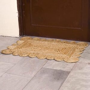 KLAVATE Scalloped Natural Jute Natural Color Reversible Braided Woven Rigo Area Rug, 2x3