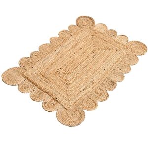 KLAVATE Scalloped Natural Jute Natural Color Reversible Braided Woven Rigo Area Rug, 2x3