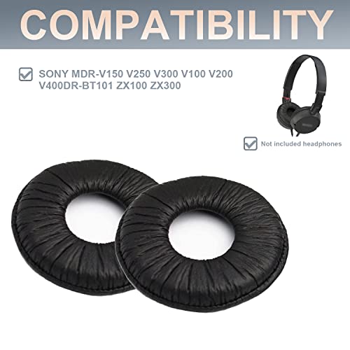 MDR-ZX100 Replacement Ear Pads Noise Canceling Wrinkled Leather Ear Cushions Covers Earmuff Repair Part for Sony MDR-V150 V250 V300 V100 V200 V400 DR-BT101 ZX100 ZX300 Headphones (Black)