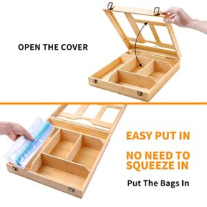 Ziplock Bag Storage Organizer for Kitchen Drawer, Bamboo Baggie Organizer,Wrap Dispenser with Slide Cutter & Labels, Compatible with Ziploc, Hefty for Gallon, Quart, Sandwich & Snack Variety Size Bags