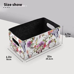 Deer Skulls Flowers Dreamcatcher Storage Basket Felt Storage Bin Collapsible Felt Storage Cloth Baskets Containers Organizer for Kids Bedroom Magazine