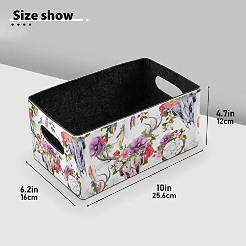 Deer Skulls Flowers Dreamcatcher Storage Basket Felt Storage Bin Collapsible Felt Storage Cloth Baskets Containers Organizer for Kids Bedroom Magazine