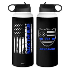 winorax police officer gifts personalized police water bottle back the blue us flag police academy graduation gifts for men women cops retirement sports bottles cups stainless steel 12oz 18oz 32oz
