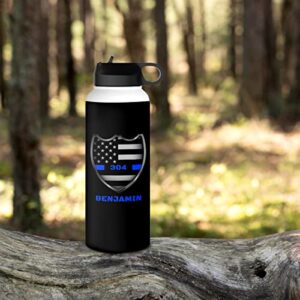 winorax Police Officer Gifts Personalized Police Water Bottle Back The Blue US Flag Police Academy Graduation Gifts for Men Women Cops Retirement Sports Bottles Cups Stainless Steel 12oz 18oz 32oz