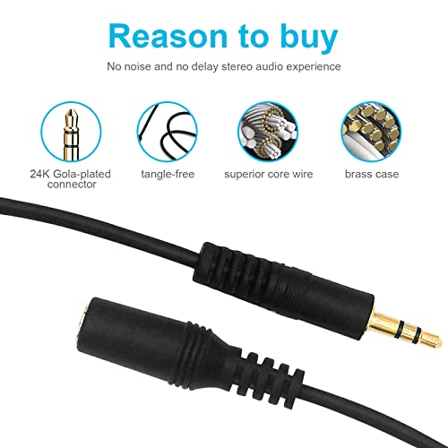 DCEZAEIN Headphone Extension Cable 3ft, Male to Female 3.5mm Audio Cable Compatible with iPhone iPad Tablet Media Players, Hi-Fi Sound Gold Plated Jack Headphone Jack Extender