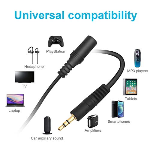 DCEZAEIN Headphone Extension Cable 3ft, Male to Female 3.5mm Audio Cable Compatible with iPhone iPad Tablet Media Players, Hi-Fi Sound Gold Plated Jack Headphone Jack Extender