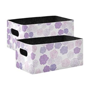 Purple Flowers Storage Basket Felt Storage Bin Collapsible Felt Storage Empty Gift Baskets Organizer for Kids Bedroom Magazine