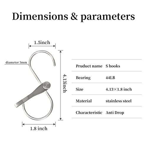 GEZIDEA S Hooks Stainless Steel Heavy Duty S Hooks Anti Drop for Work Shop,Wardrobe,Office,4Pieces