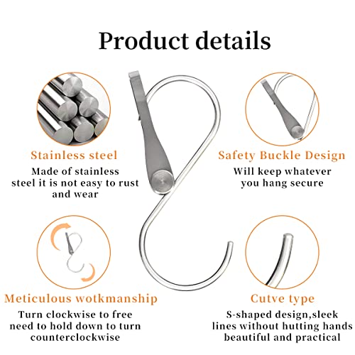 GEZIDEA S Hooks Stainless Steel Heavy Duty S Hooks Anti Drop for Work Shop,Wardrobe,Office,4Pieces