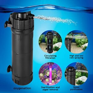 ITIY 5-in-1 Fish Tank U-V Filter, 170GPH 6W Internal Aquarium Filter Pump with Timer, 180°Adjustable Submersible Filter for Small Tank, Tropical Aquariums, Turtle Tank…