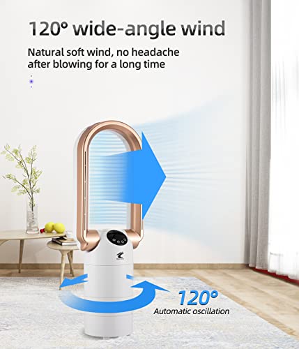 Ocean Loong Bladeless Tower Fans with Remote Control, 28 inch Quite Cooling Fan with 120° Oscillation & 270°Tilt Head, 9 Hours Timer, 9 Speeds Air Circulator for Bedroom Office Home, White/Gold