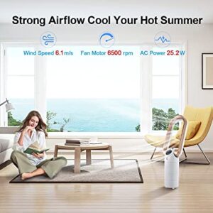 Ocean Loong Bladeless Tower Fans with Remote Control, 28 inch Quite Cooling Fan with 120° Oscillation & 270°Tilt Head, 9 Hours Timer, 9 Speeds Air Circulator for Bedroom Office Home, White/Gold