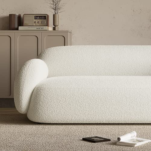 Acanva Modern Minimalist Sofa for Living Room Lounge Home Office, Rounded Edges Couch with Soft Boucle Upholstered, 78.7”W, White