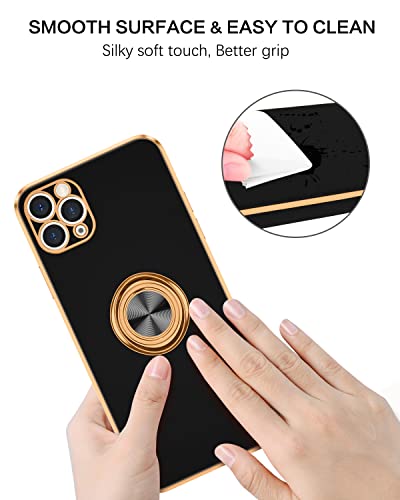 BENTOBEN iPhone 11 Pro Max Case, Phone Case iPhone 11 ProMax, Slim Fit Kickstand Ring Holder Shockproof Protection Soft TPU Bumper Drop Protective Girls Women Boy iPhone 11 ProMax 6.5 Cover,Black/Gold