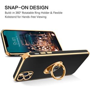 BENTOBEN iPhone 11 Pro Max Case, Phone Case iPhone 11 ProMax, Slim Fit Kickstand Ring Holder Shockproof Protection Soft TPU Bumper Drop Protective Girls Women Boy iPhone 11 ProMax 6.5 Cover,Black/Gold