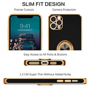 BENTOBEN iPhone 11 Pro Max Case, Phone Case iPhone 11 ProMax, Slim Fit Kickstand Ring Holder Shockproof Protection Soft TPU Bumper Drop Protective Girls Women Boy iPhone 11 ProMax 6.5 Cover,Black/Gold