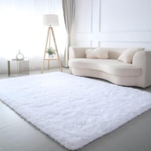 caiyuecs shag area rug,indoor ultra soft fluffy plush rugs for bedroom living room, non-skid modern nursery faux fur rugs for kids room home decor (8x10 feet, white)