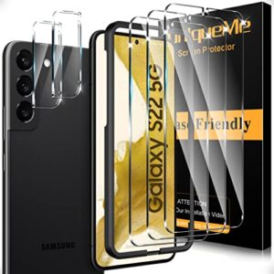 uniqueme compatible with samsung galaxy s22 5g 6.1 inch screen protector tempered glass screen protector + camera lens protector with easy installation frame, anti scratch bubble free