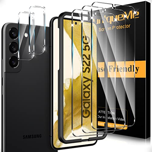 UniqueMe Compatible with Samsung Galaxy S22 5G 6.1 inch Screen Protector Tempered Glass Screen Protector + Camera Lens Protector with Easy Installation Frame, Anti Scratch Bubble Free