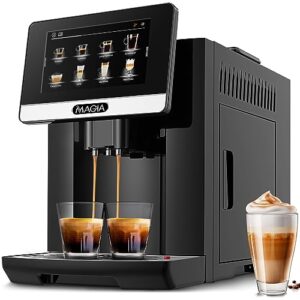 zulay magia super automatic coffee espresso machine - durable automatic espresso machine with grinder - espresso coffee maker with easy to use 7” touch screen, 19 coffee recipes, 10 user profiles