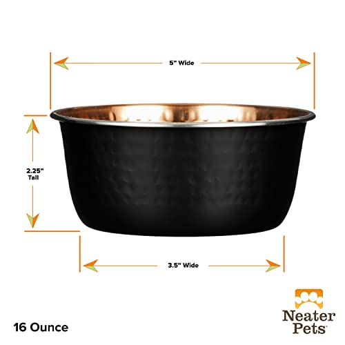 Neater Pet Brands Hammered Decorative Designer Bowls - Luxury Style Premium Dog and Cat Dishes (Small, Black Copper)