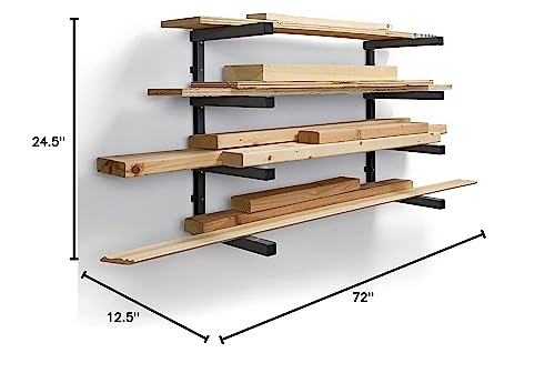 BORA Wood Organizer and Lumber Storage Metal Rack with 4-level Wall Mount - Indoor and Outdoor Use, Black & Gray - PBR-004B