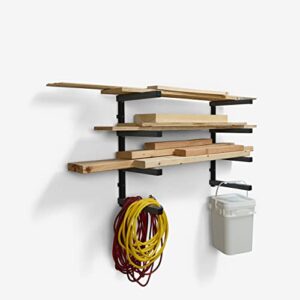 BORA Wood Organizer and Lumber Storage Metal Rack with 4-level Wall Mount - Indoor and Outdoor Use, Black & Gray - PBR-004B