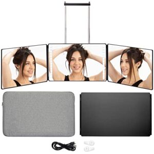 bluelilly co. 3 way mirror for makeup & hair styling led lighted mirror portable 360 view mirror for braiding