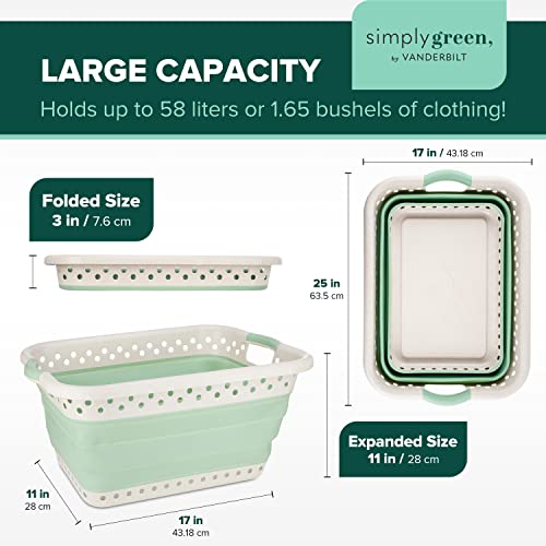 Simply Green Eco Collapsible Foldable Container for Storage and Organization, Space Saving Collapsible Laundry Hamper Basket, Dual grip handles, 25" Large, Green