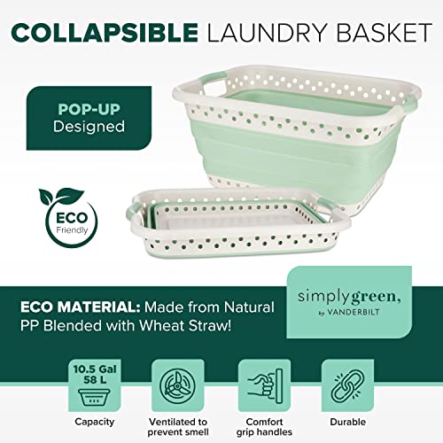 Simply Green Eco Collapsible Foldable Container for Storage and Organization, Space Saving Collapsible Laundry Hamper Basket, Dual grip handles, 25" Large, Green