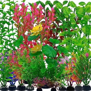 emyssa 15 pack aquarium plants, fish tank decoration colorful artificial fish tank decor plants aquarium decorations for aquarium simulation